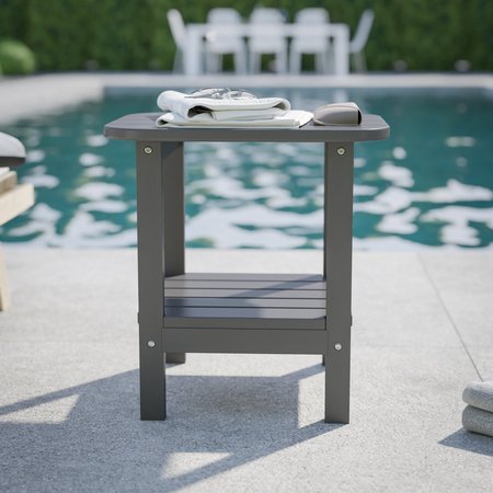 FLASH FURNITURE Gray 2 Tier Adirondack Style Patio Side Table LE-HMP-1035-1517H-GY-GG